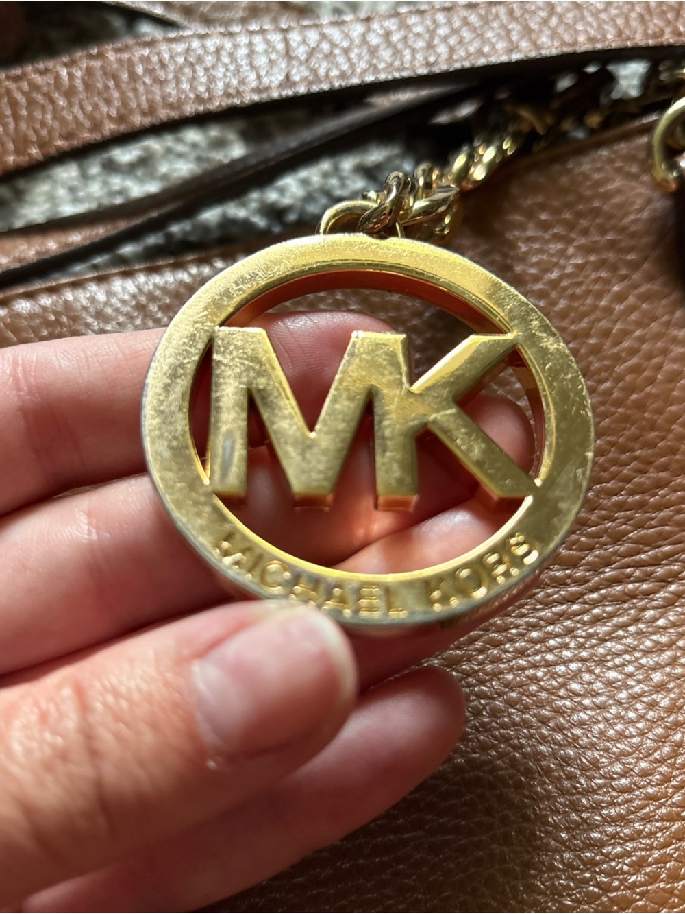 MICHAEL KORS Brown Pebbled Leather Gold Chain Handle Shoulder Bag - Picture 2 of 8